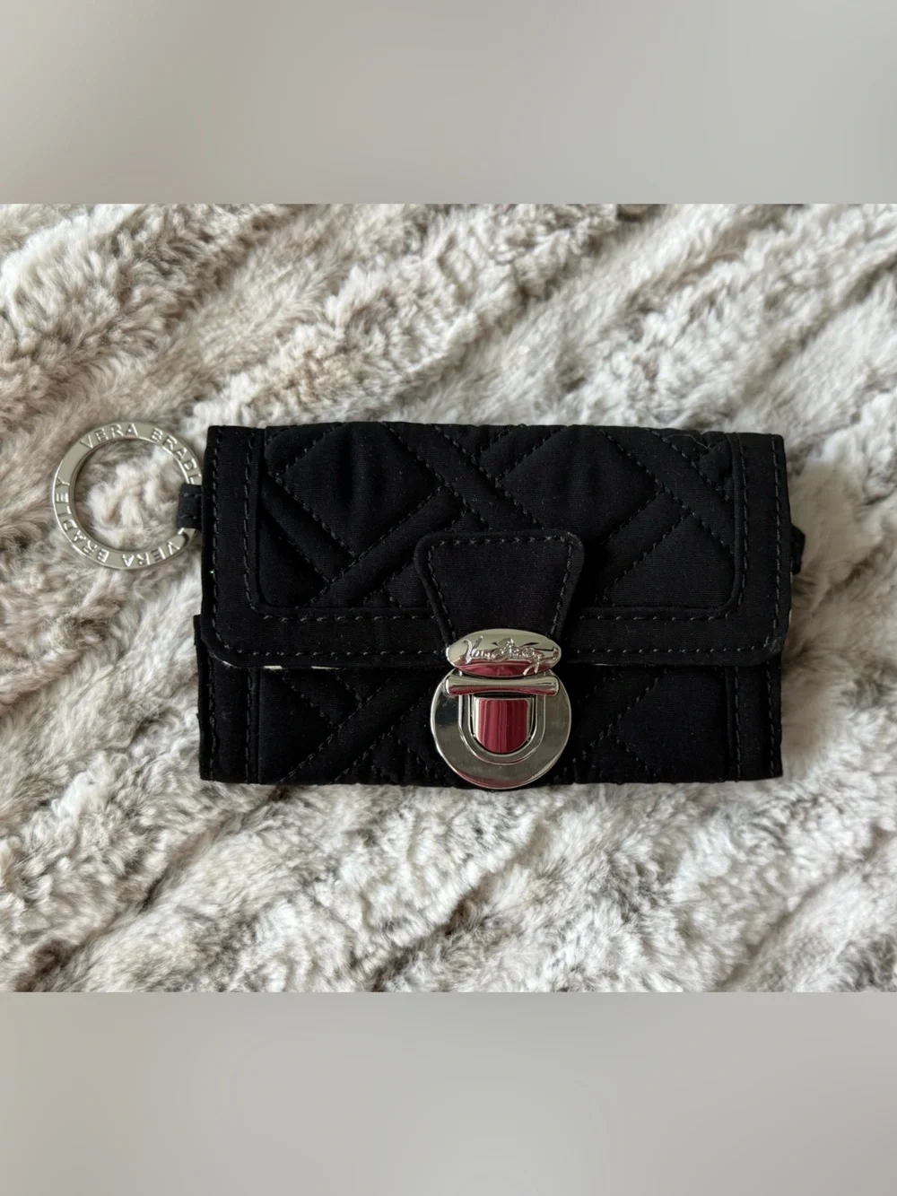 Vera Bradley Black Quilted Keychain ID Holder